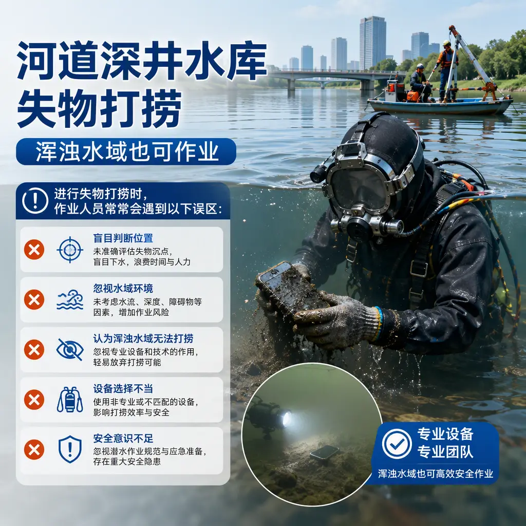 河道深井水库失物打捞，浑浊水域也可作业大观
